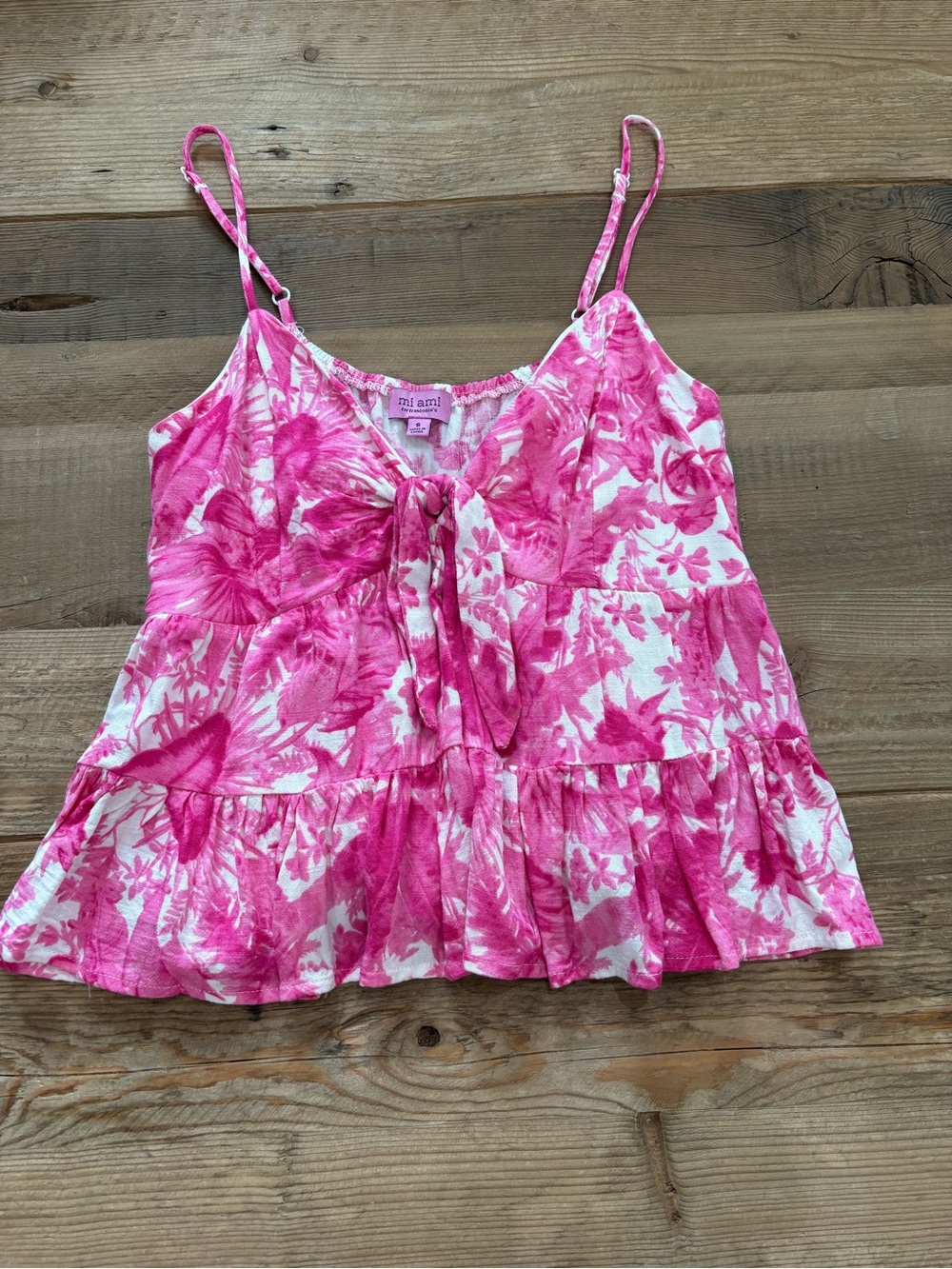 miami Pink Floral Tie-Front Spaghetti Strap Camisole